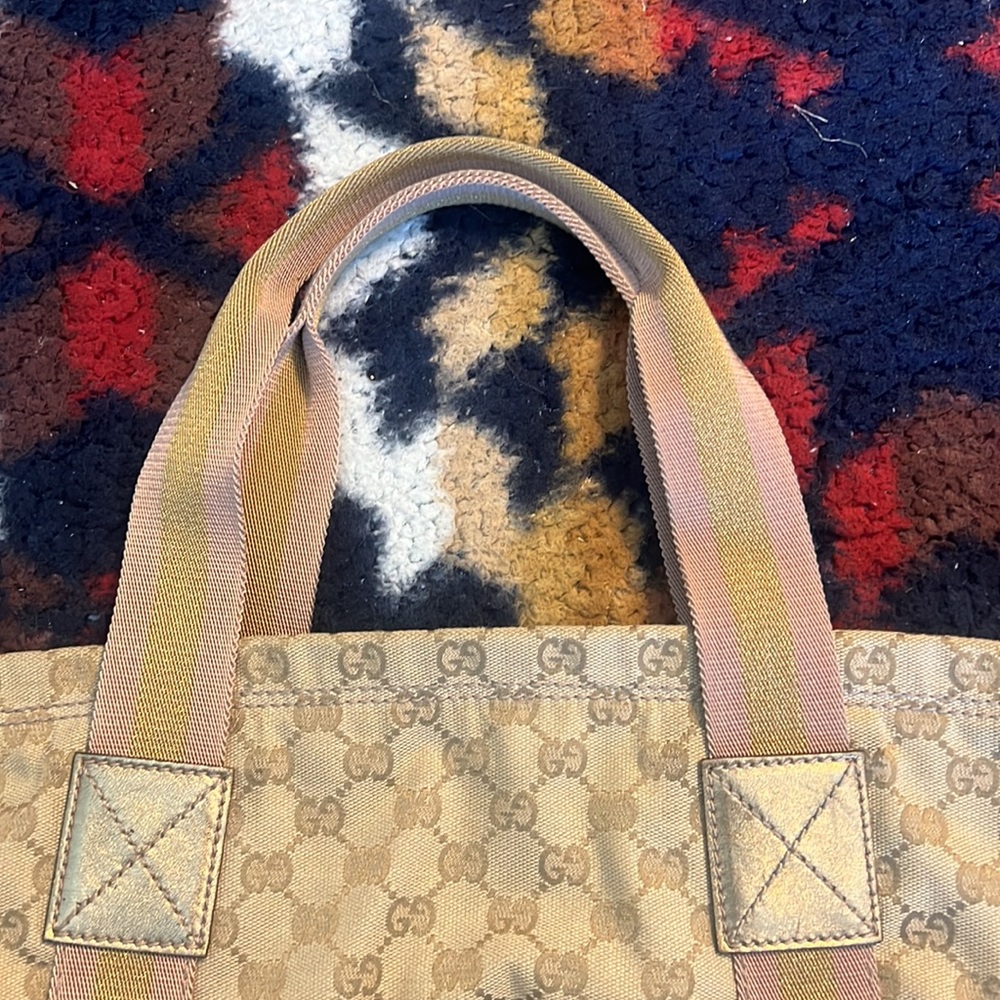 GUCCI GG Vintage canvas tote bag shoulder khaki beige pink gold - Picture 15 of 15